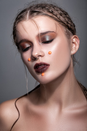 Beautiful woman portrait with make-up, close-upの写真素材