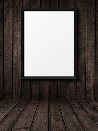 Blank black picture frame on the grunge wood texture. background old panelsの写真素材