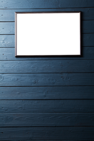 Wood blue panel for background with posterの写真素材