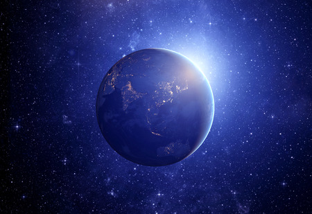 image of stars and a planet in the galaxy.の写真素材