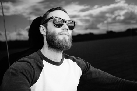 hipster man wearing glassesの写真素材