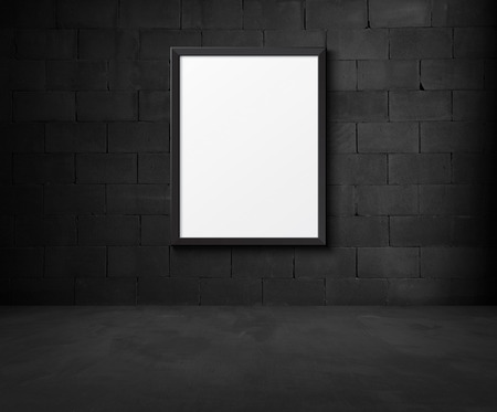 Black brick room interior design with a posterの写真素材