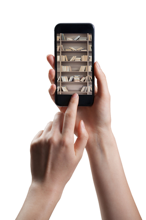 Library in a smart phoneの写真素材
