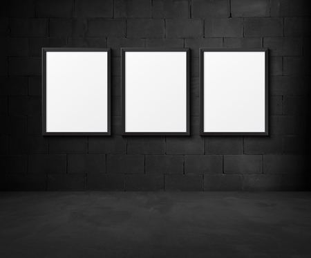 Black brick room interior design with a posterの写真素材