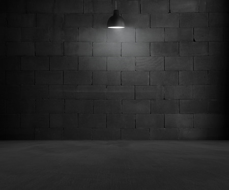 Black brick room interior design with lampの写真素材