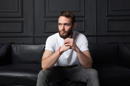 Hipster wearing white blank t-shirtの写真素材