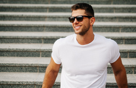 Handsome man smiling with perfect teeth. Dental careの写真素材