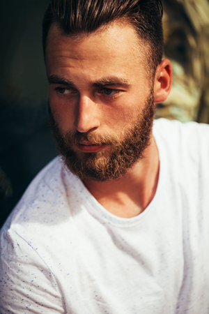 Portrait of a Hipster man with the beard close upの写真素材