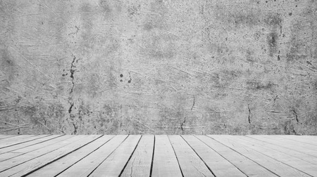 Cement wall and wooden floor background textureの写真素材