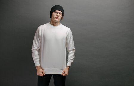 male, sweatshirt, pullover, background, mockup, clothes, sweater, design, blank, template, casual, white, print, fashion, front, empty, cotton, back, isolated, man, person, grey, mock, warm, jumper, up, apparel, mock-up, men, youngの写真素材