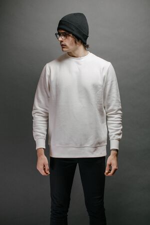 male, sweatshirt, pullover, background, mockup, clothes, sweater, design, blank, template, casual, white, print, fashion, front, empty, cotton, back, isolated, man, person, grey, mock, warm, jumper, up, apparel, mock-up, men, youngの写真素材