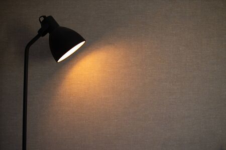 Black standing loft lamp in interior shining with edison bulb insideの写真素材