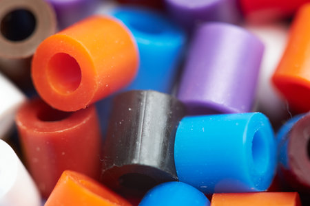 Colorful background made of plastic beadsの写真素材