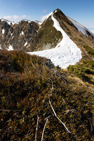 Mountain view to the highest ukrainian ridge Marmarosy near Romania. Wonderlast location in Ukraine. Pip Ivan ridgeの写真素材