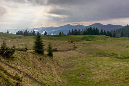 Mountains in summer. Outdoor wonderland or hiking scenery backgroundの写真素材
