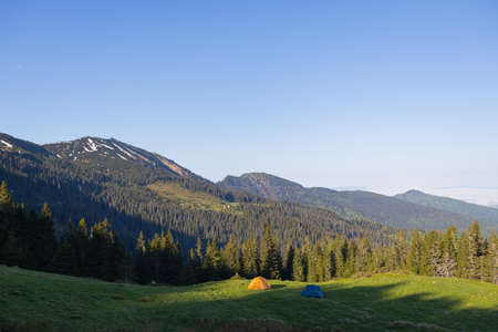 Mountains in summer. Outdoor wonderland or hiking scenery backgroundの写真素材
