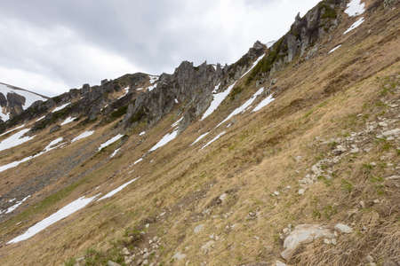 Mountains in summer. Outdoor wonderland or hiking scenery backgroundの写真素材