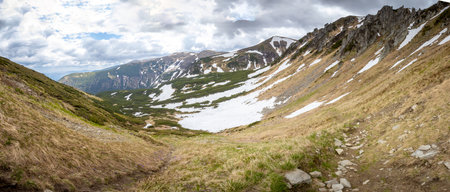 Mountains in summer. Outdoor wonderland or hiking scenery backgroundの写真素材
