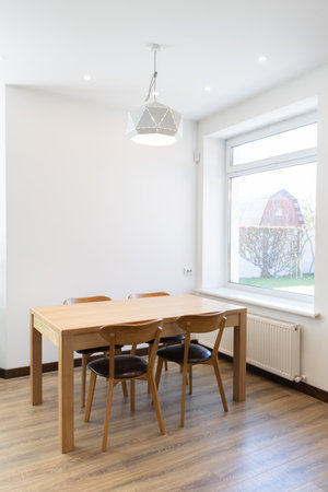 Kitchen modern wooden table in scandinavian interiorの写真素材