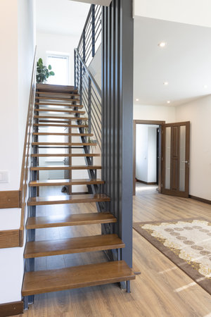 Modern metal stairway in scandinavian interiorの写真素材