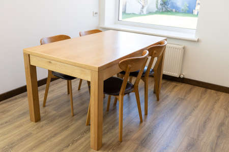 Kitchen modern wooden table in scandinavian interiorの写真素材