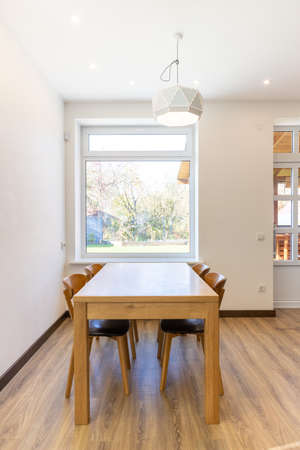 Kitchen modern wooden table in scandinavian interiorの写真素材