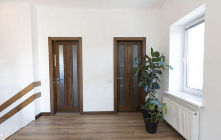 Wooden doors in modern scandinavian interiorの写真素材