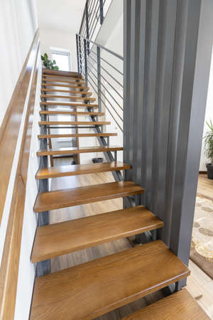 Modern metal stairway in scandinavian interiorの写真素材