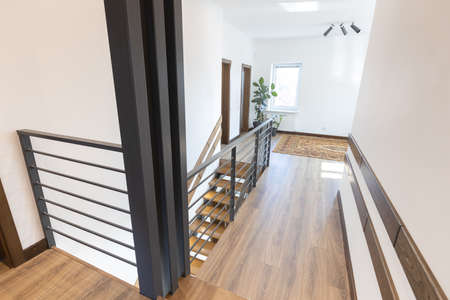 Modern metal stairway in scandinavian interiorの写真素材