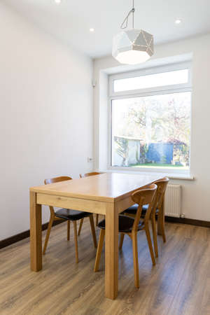 Kitchen modern wooden table in scandinavian interiorの写真素材