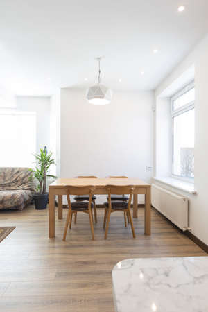 Kitchen modern wooden table in scandinavian interiorの写真素材