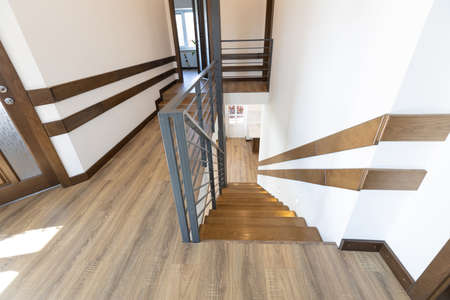 Modern metal stairway in scandinavian interiorの写真素材