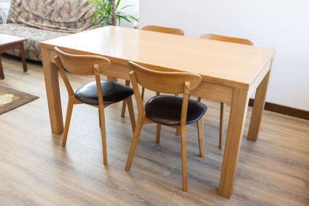 Kitchen modern wooden table in scandinavian interiorの写真素材