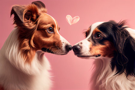 Cute dogs in love portrait. Valentine day. Generative AI illustrationの素材