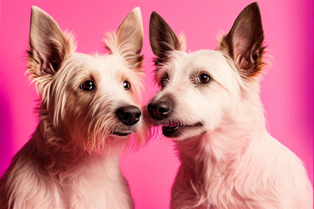 Cute dogs in love portrait. Valentine day. Generative AI illustrationの素材