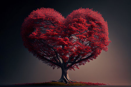 Pink tree in a shape of heart blossoming. St Valentine's Day. Generative AI illustrationの素材