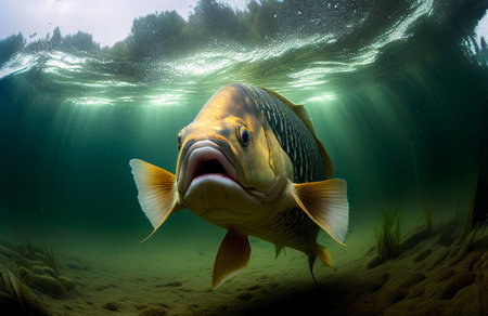 Close Up Photo of Koi Fish or carp. Generative AI illustrationの素材