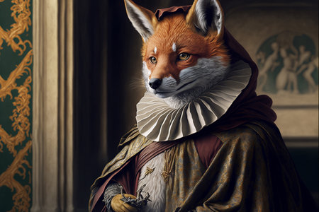 Fox in human body portrait. Generative AI illustrationの素材