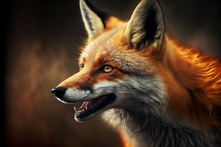 Fox portrait close up with open mouth. Generative AI illustrationの素材