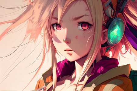 Anime young girl portrait. Generative AI illustrationの素材