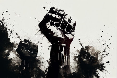 Black lives matter protest banner. Fist raised up. Generative AI illustrationの素材