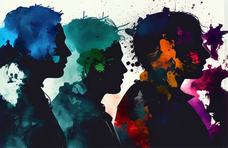 Colorful people painting Silhouette. Mind health. Generative AI illustrationの素材