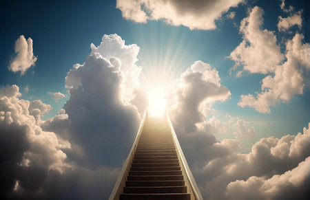 Stairway to heaven from earth to paradise. Generative AI illustrationの素材