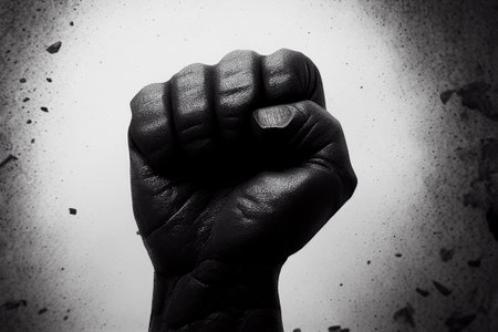 Black lives matter protest banner. Fist raised up. Generative AI illustrationの素材