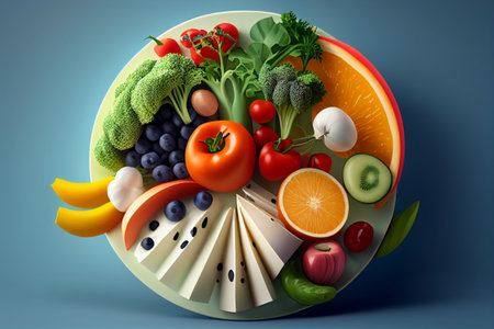 Fresh food plate or diet concept. Salad and diet food on plate. Generative AI illustrationの素材