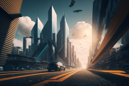 Abstract city skyline background. Generative AI illustrationの素材
