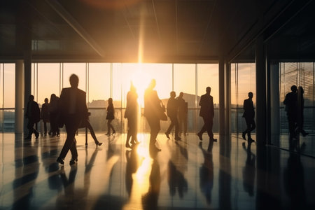 People walking in office center. Generative AI illustrationの素材