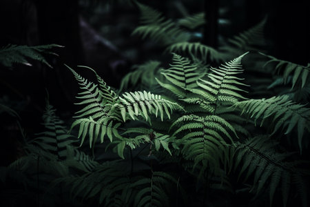 Fern plant in forest. Generative AI illustrationの素材
