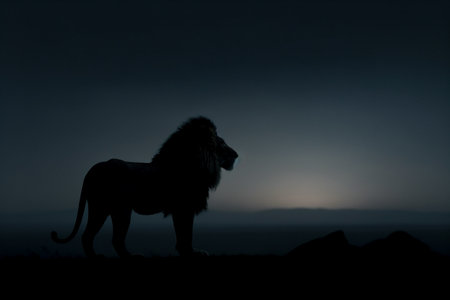 Lion silhouette in savanna. Generative AI illustrationの素材