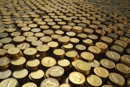 Metal coins money in piles. Generative AI illustrationの素材